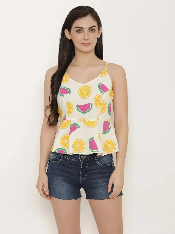 Cropped Peplum Top in Fruit Print