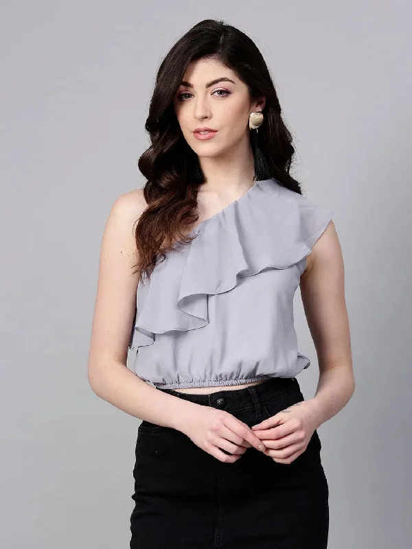 Grey One Shoulder Crop Top