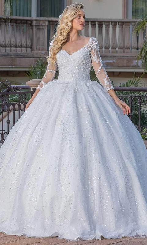 Dancing Queen 0185 - Sheer Sleeve V-Neck Ballgown