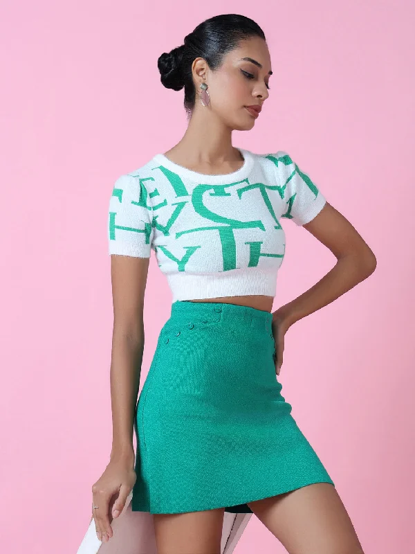 Women Green Graphic Crop Top-OC-M-1830-Green