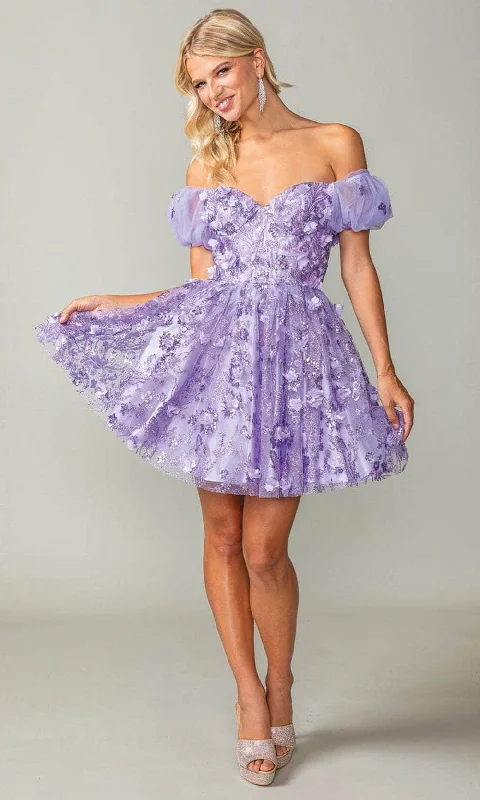 Dancing Queen 3355 - Puff Sleeve Corset Cocktail Dress