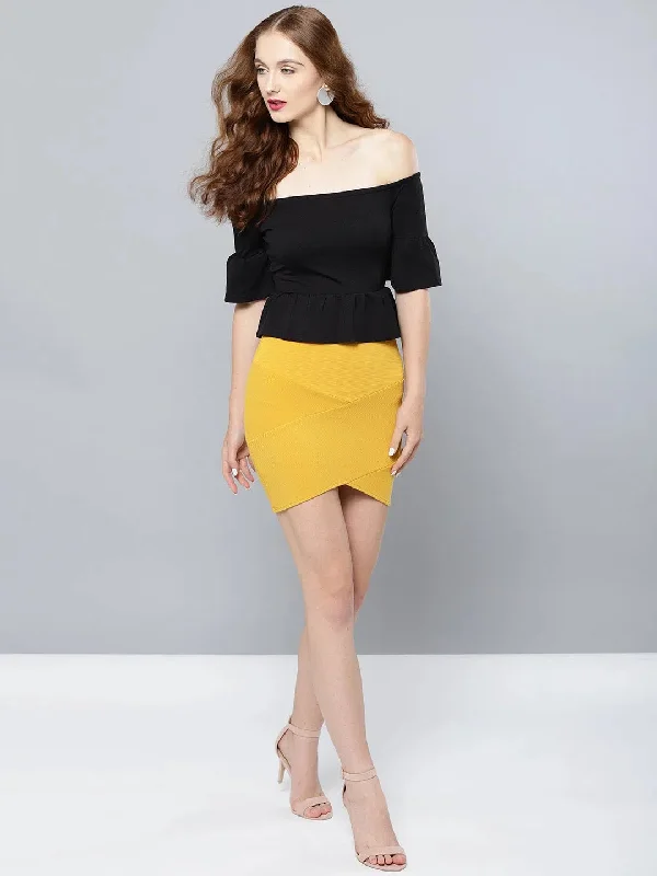 Black Frilled Bardot Crop Top-VVV864-XS