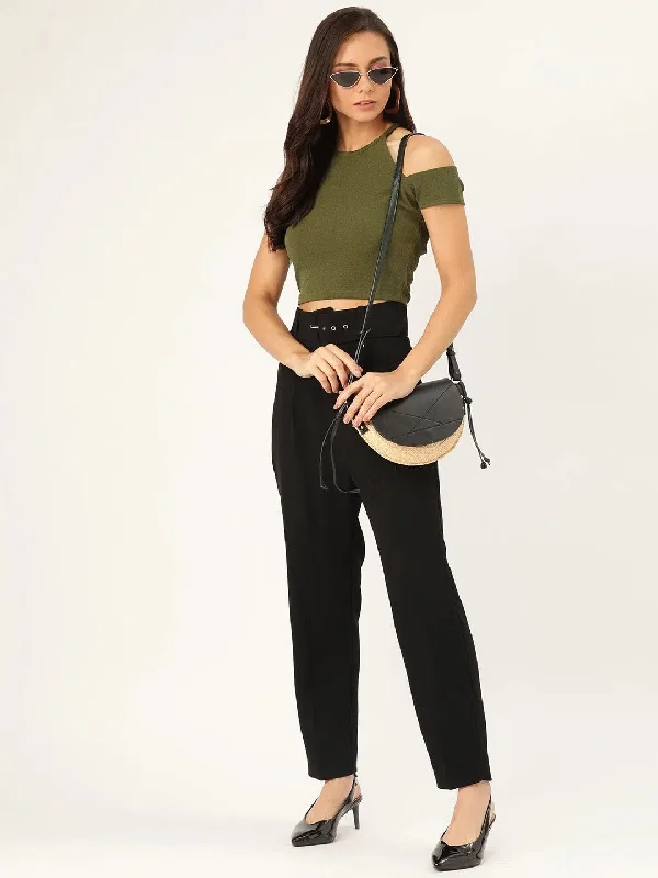 Veni Vidi Vici Olive Cold Shoulder Crop Top