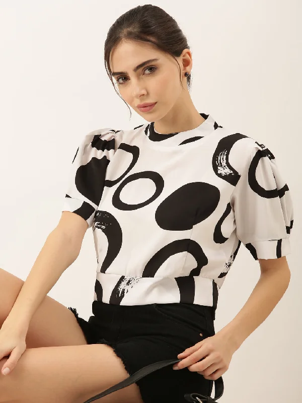 Women Geometric White Crop Top-AE-10295-Whiteblack