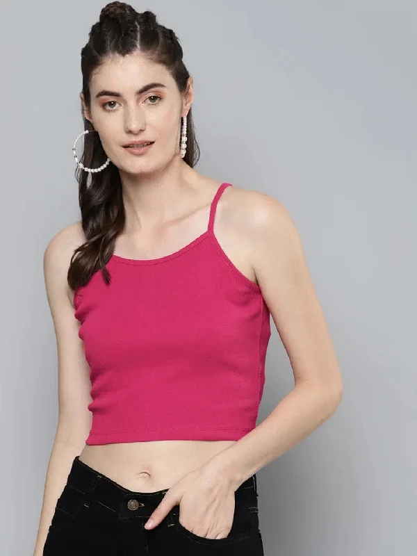 Fuchsia Strappy Box Back Crop Top