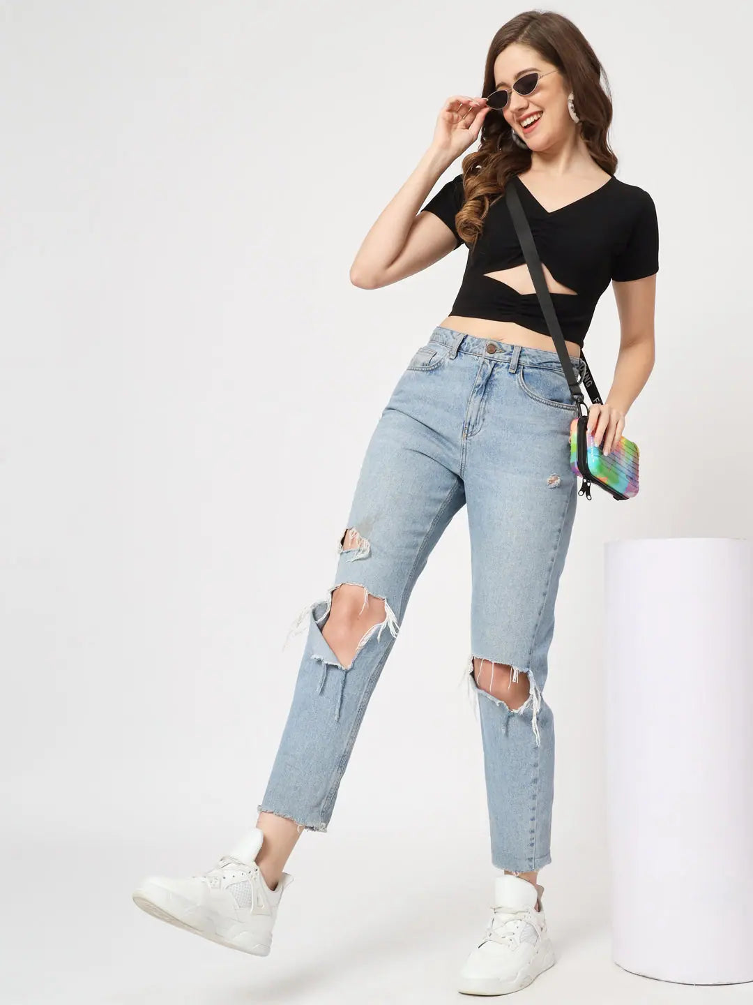 Solid Waist Cut-Out Basic Rib Crop Top