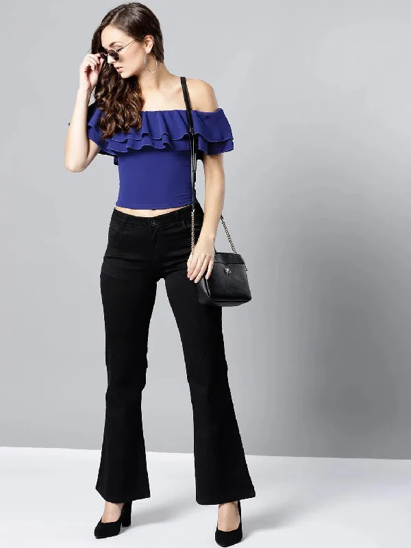 Royal Blue Frilled Bardot Crop Top-VVV783-XS