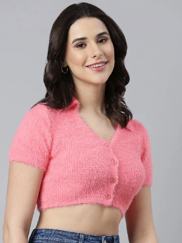 Women Solid Peach Crop Top-CHN-8881-Peach