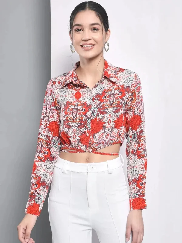 Multi Printed Shirt Style Crop Top