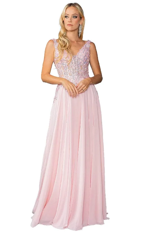 Dancing Queen 4446 - Sequin Lace V-Neck Prom Gown