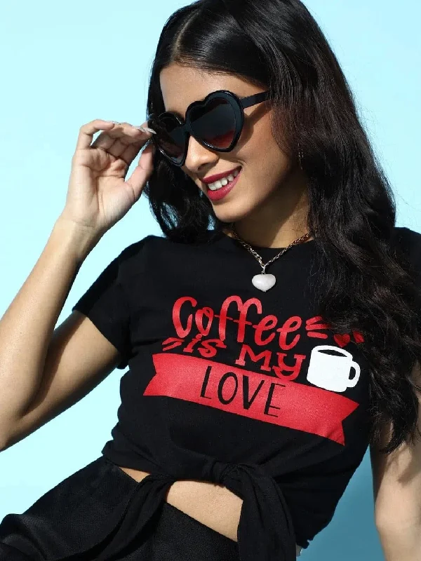 Black Coffee Is My Love Tie-Knot Crop T-Shirt