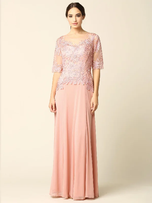 Mother of the Bride Long Formal Embroidered Dress Sale