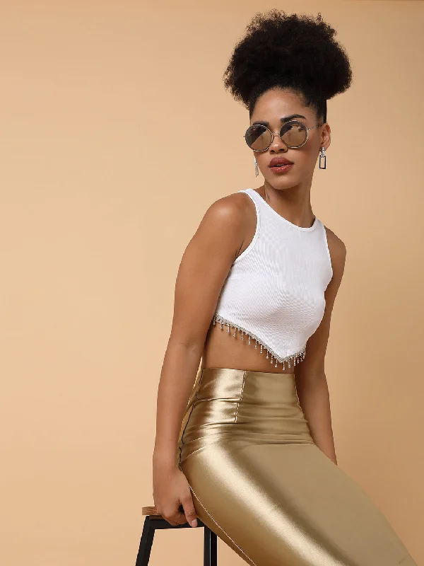 Women Solid White Crop Top-3-White