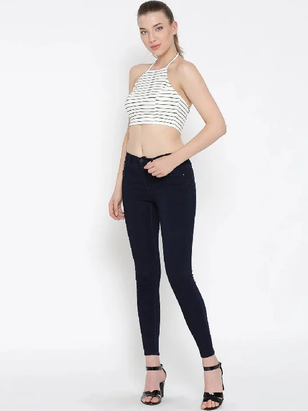 White Striped Halter Neck Crop Top