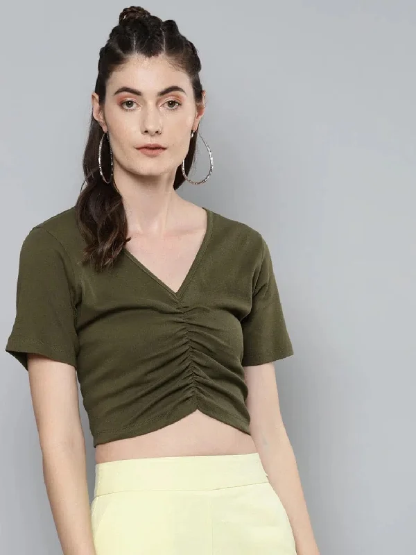 Olive Gathe Detail Crop Top