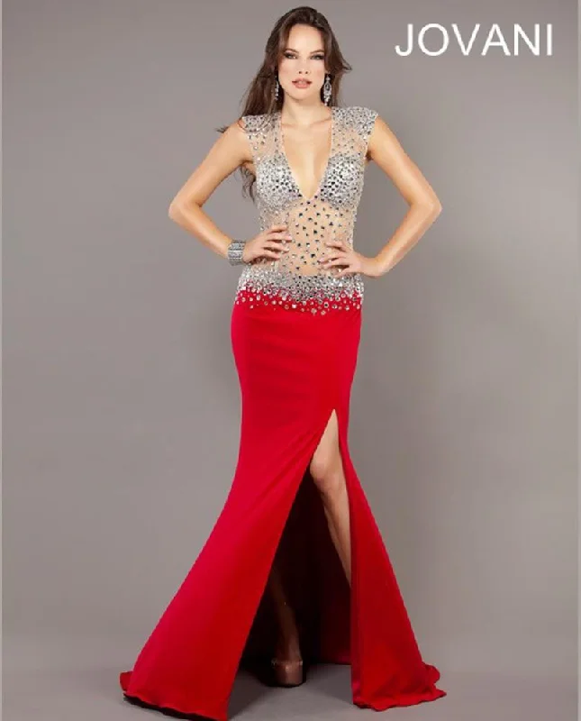 Jovani 74234 Deep V Neck Illusion Long Prom Gown