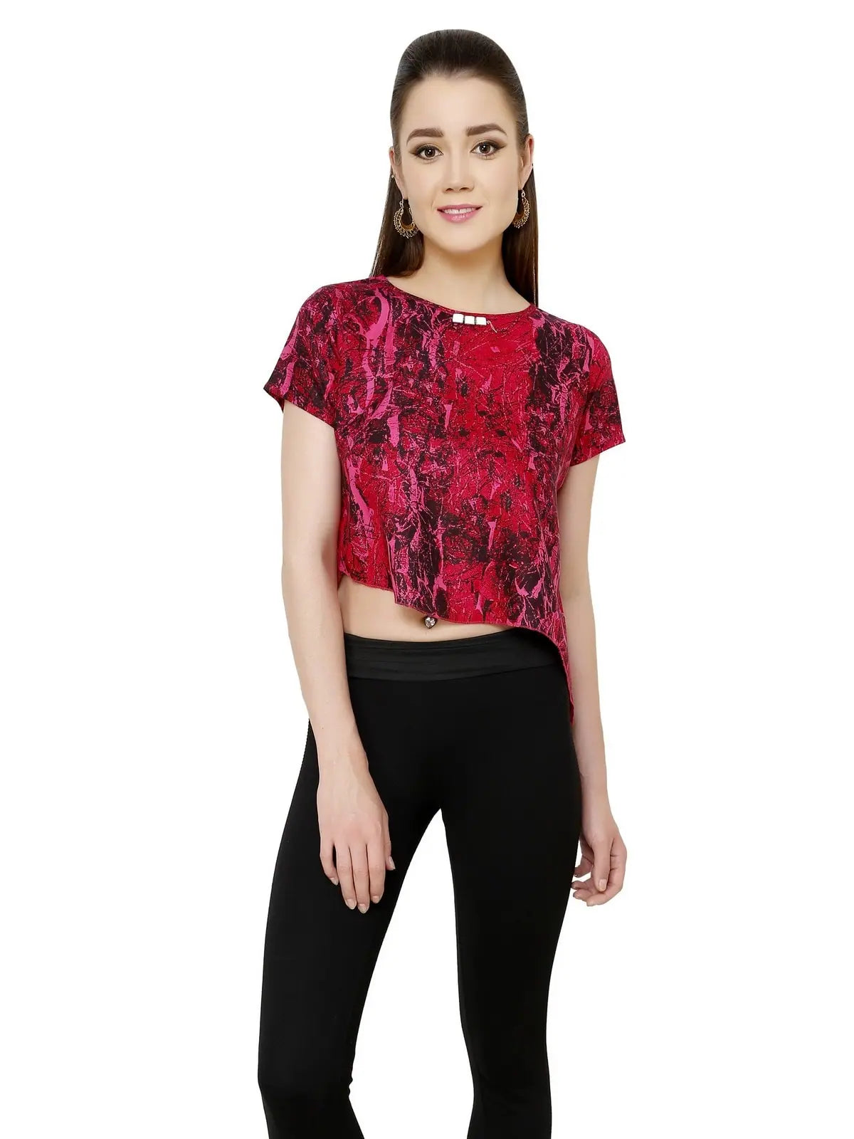 Pannkh Women's Asymmetric Crop Top-PKT3020PINK-XS