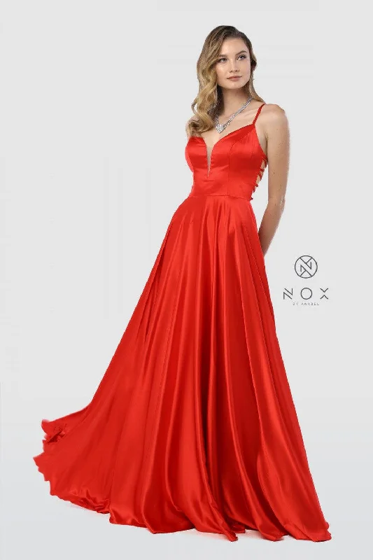 Long Open Back Prom Dress Evening Gown with Pockets