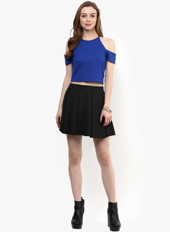 Royal Blue Textured Cold Shoulder Crop Top