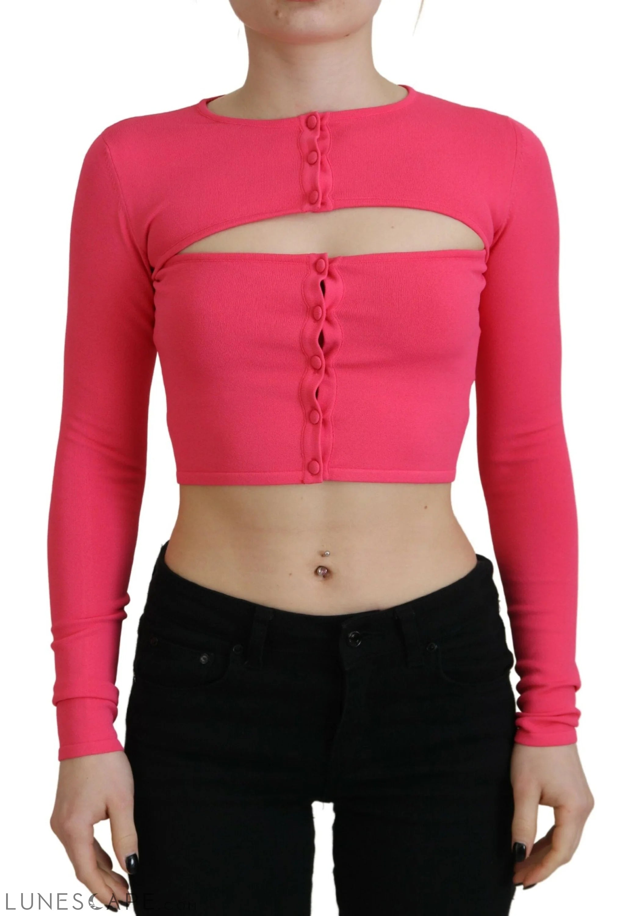 Dsquared² Pink Viscose Knit Open Chest Long Sleeves Top