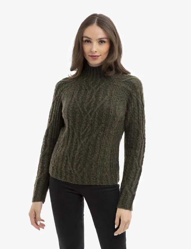 CHUNKY MOCK NECK CABLE SWEATER