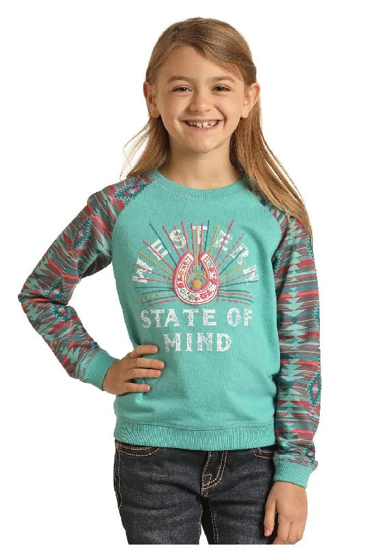 Rock & Roll Cowgirl Girl's Turquoise Sweatshirt G4T1554