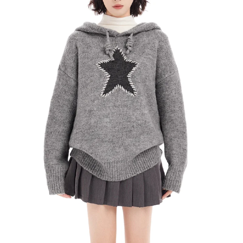 Women's Solid Star Hooded Sweater