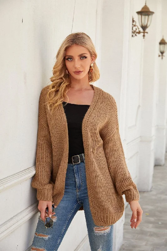 Drop Shoulder Open Front Knit Oversized Sweater Cardigan