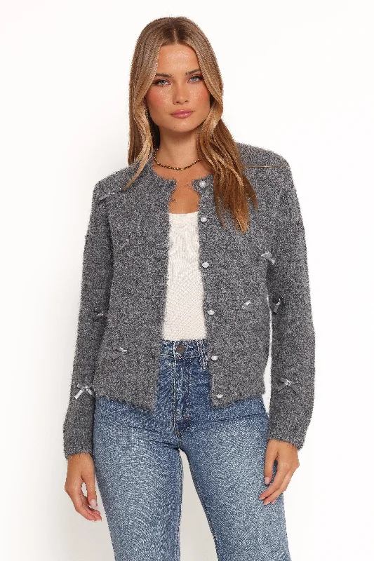 Mellie All Over Bow Button Front Cardigan - Grey