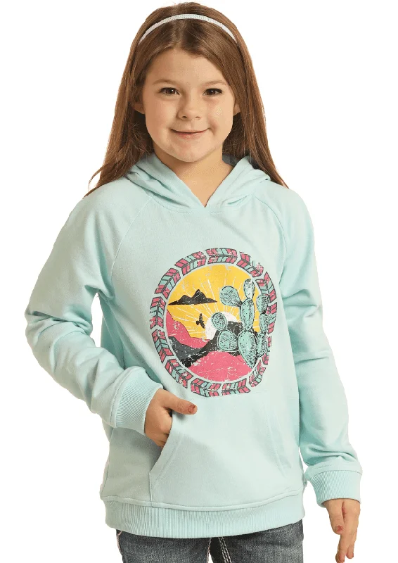 Rock & Roll Cowgirl Girls Turquoise Graphic Hoodie RRGT94R07A