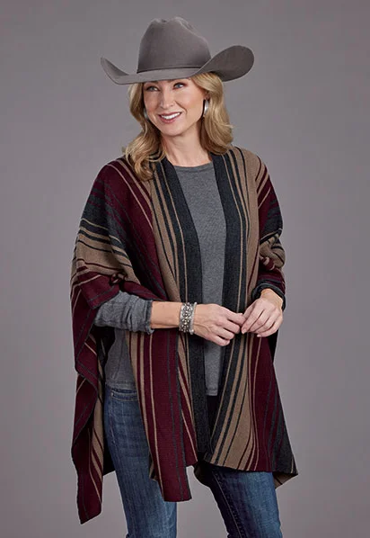 Stetson Women's Wine Ombre Stripe Blanket Wrap Sweater Poncho 0539-6053