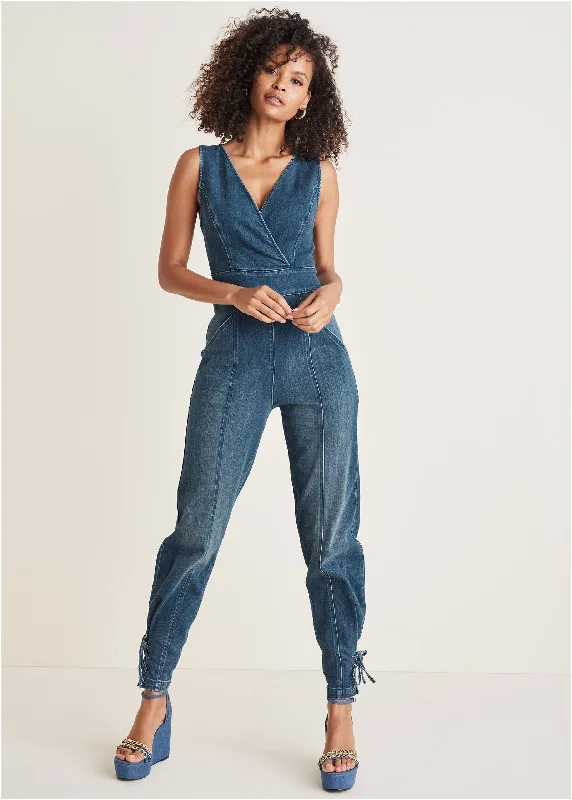 Denim Utility Jumpsuit - Medium Wash