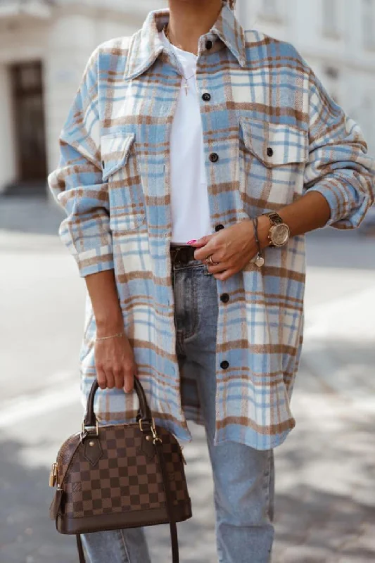 Flannel Plaid Shacket Oversized Long Shirt Jacket