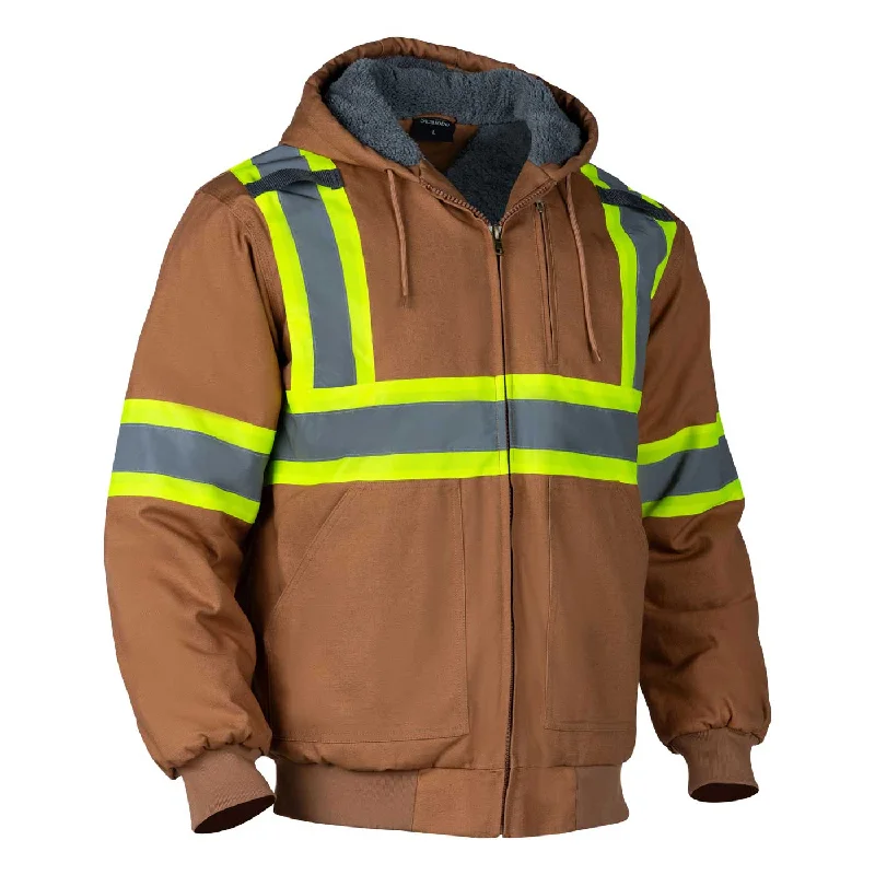 JK2203BR Winter HI VIS Jacket Heavy Duty Fleece Canvas Safety Hoodie