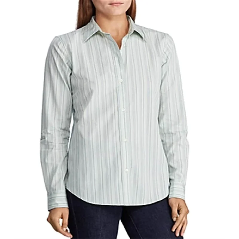 Ralph Lauren Women's Jamelko Striped Long Sleeves Button Down Top Green Size X-Large