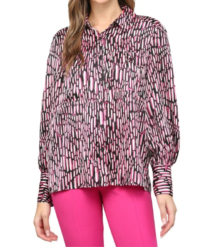 Abstract Print Pocket Button Down Shirt In Magenta Multi