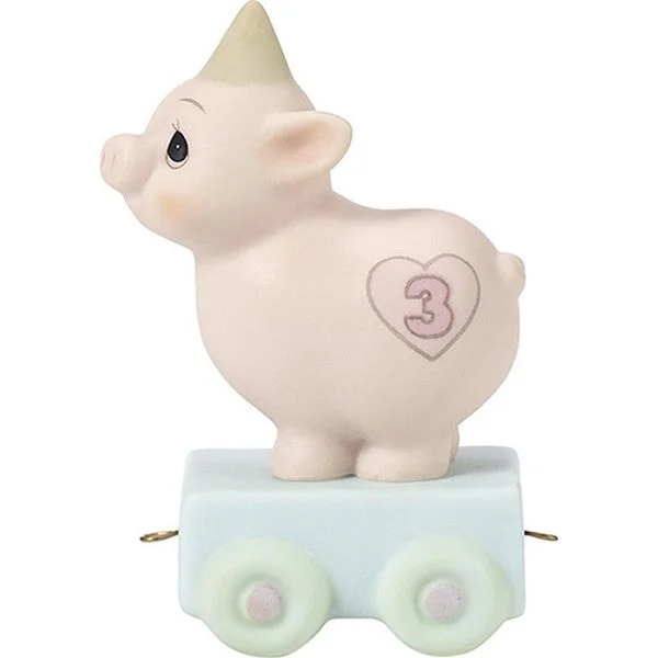 Birthday Train Age 3 Heaven Bless Your Special Day Bisque Porcelain Figurine