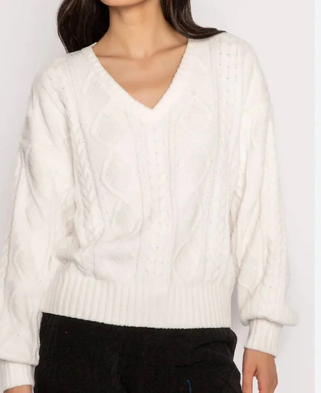 Cable Crew Lounge Long Sleeves Top In Ivory