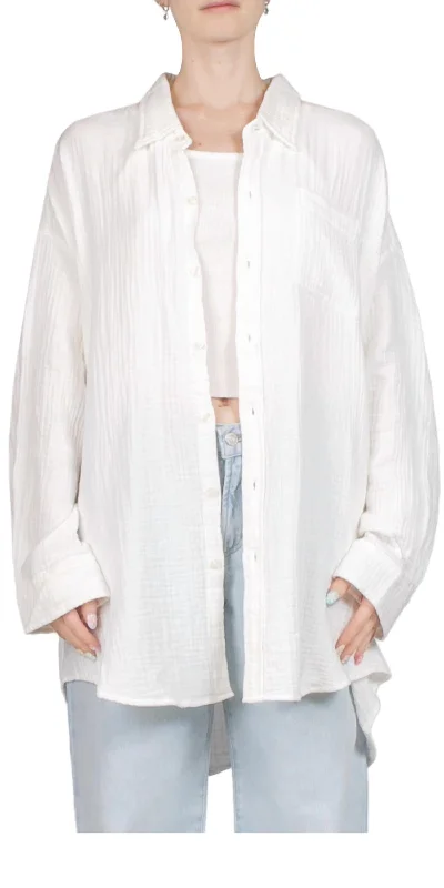 Crinkle Cotton Button Front Shirt In Ecru