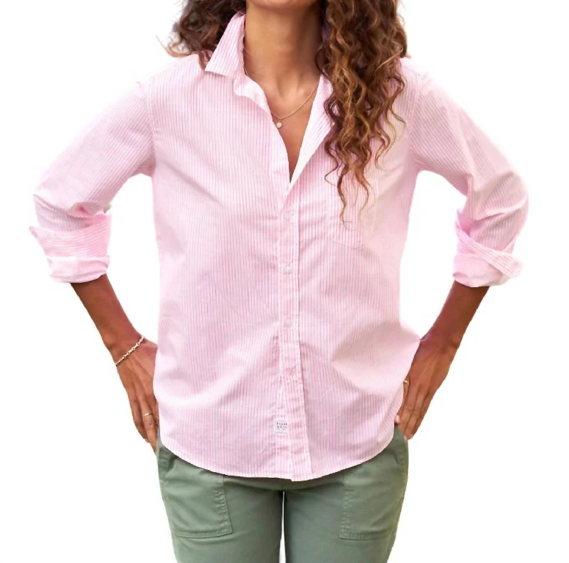 Eileen Relaxed Button-Up Shirt In Neon Pink Stripe