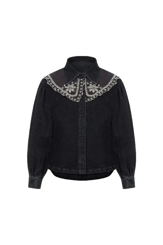 Embroidered Collared Denim Shirt