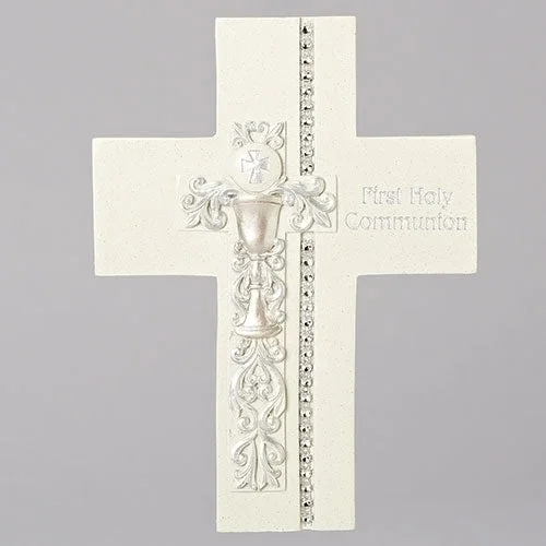 First Holy Communion Wall Cross with Silver Scroll