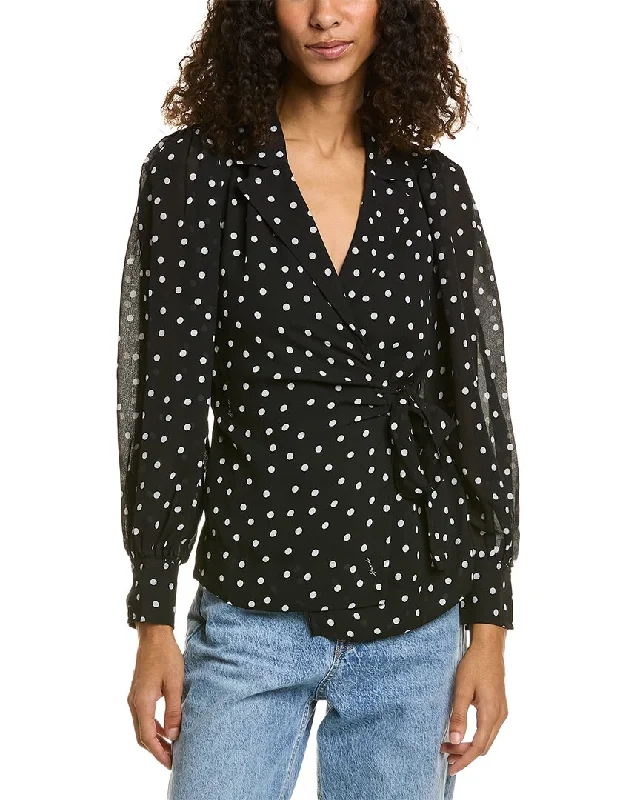 GANNI Printed Light Crepe Wrap Shirt