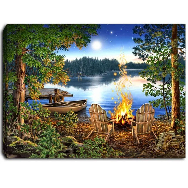 Lakeside Camp Fire Lighted 8"x6" Canvas