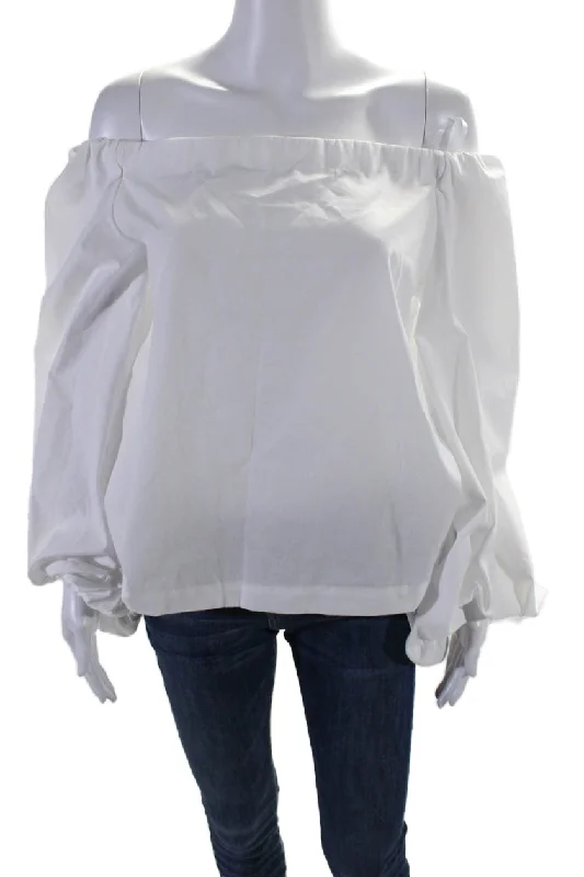 Le Superbe Womens Long Sleeves Off The Shoulder Blouse White Cotton