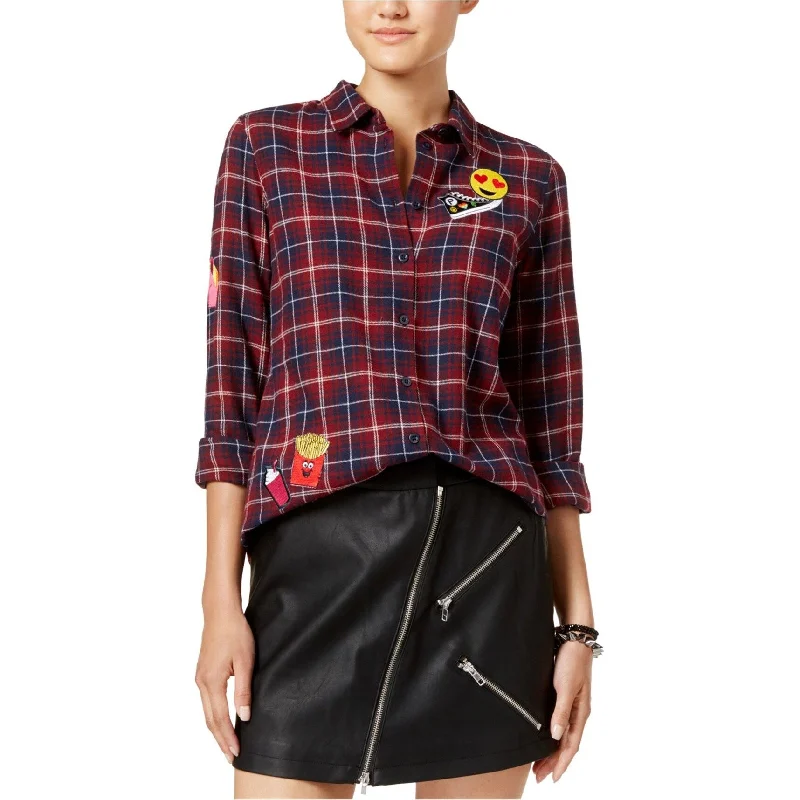 Polly & Esther Womens Plaid Fleece Button Up Shirt