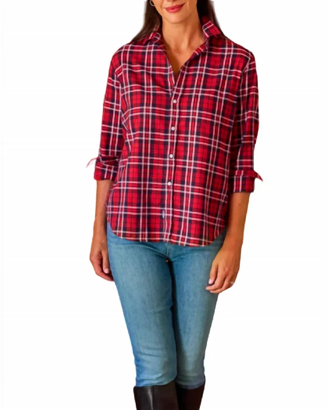 Relaxed Button Up Shirt In Red White And Black Plaid