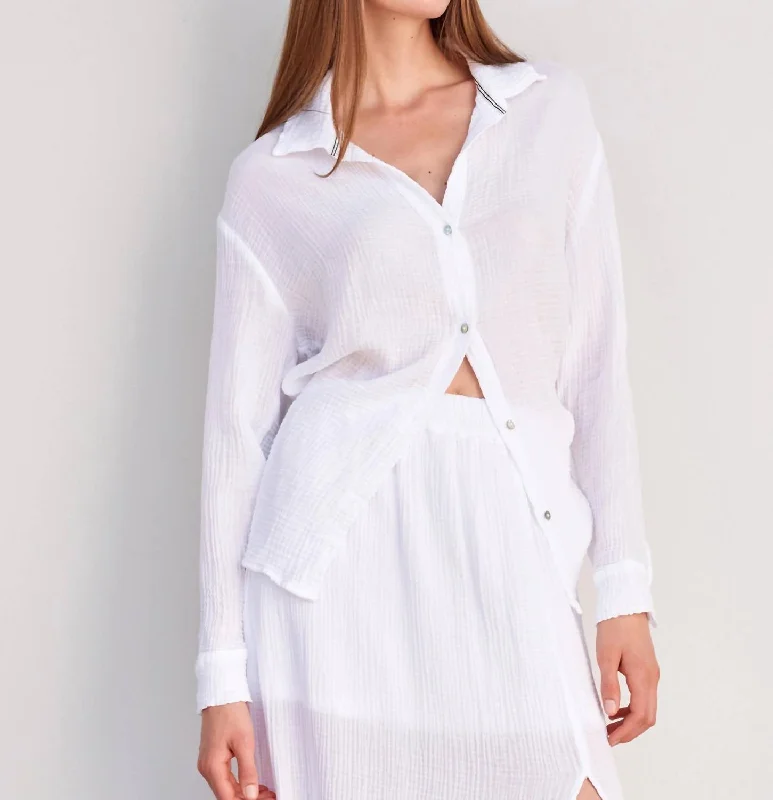 Long Sleeves Button Down Top In White