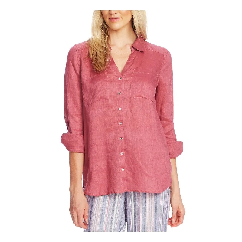 Vince Camuto Women's Linen Long Sleeves Button Down Top Pink Size Xx-Small