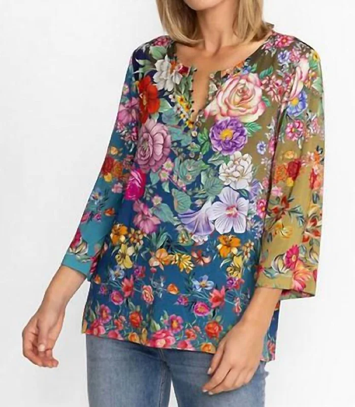 Women's Neutra Button Front Long Sleeves Henley Tee In Multi